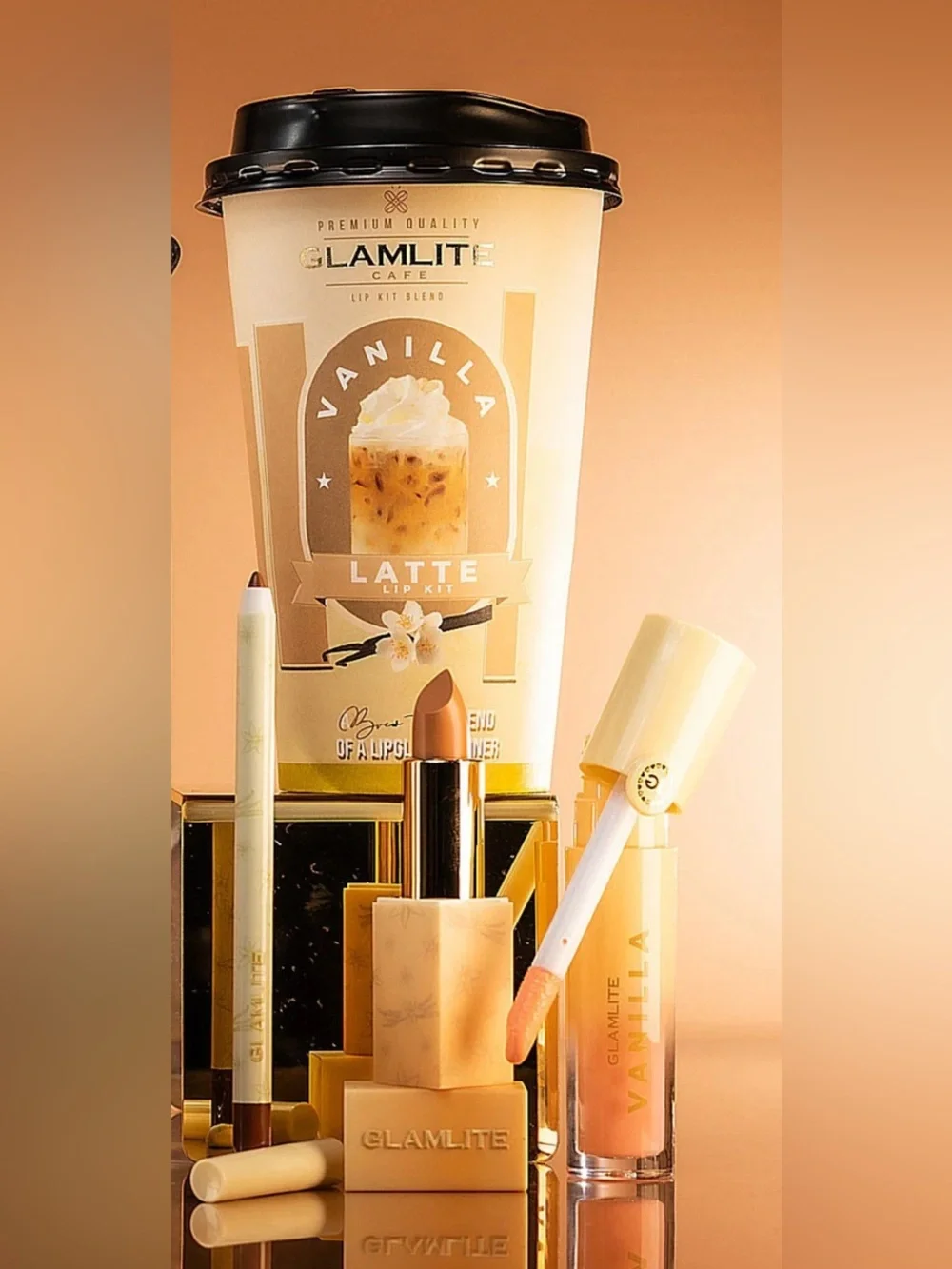 Glamlite Vanilla Latte Lip Kit, Gloss, Lipstick, and Lip Liner Set